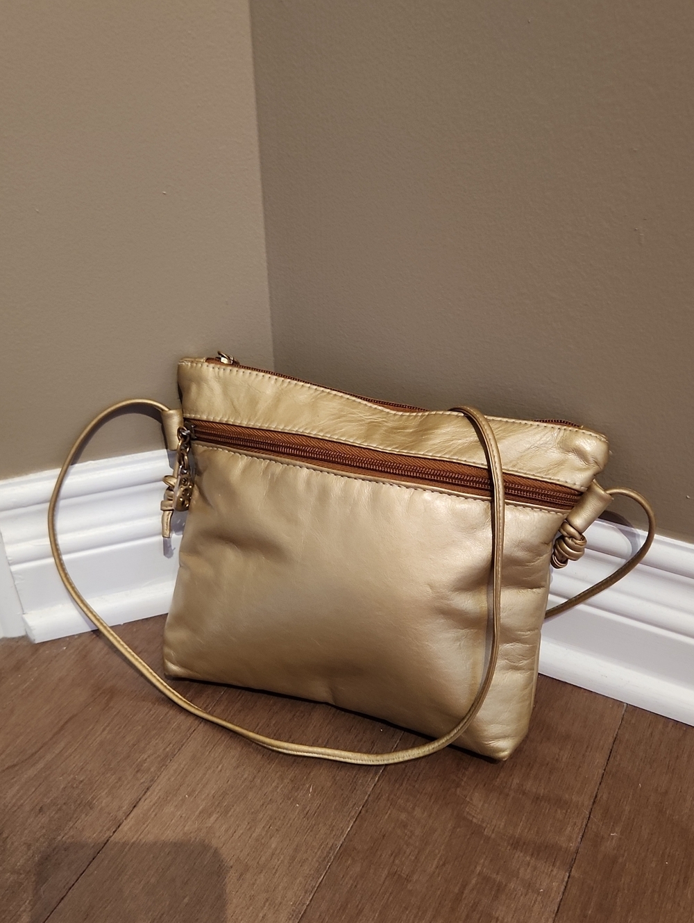 Vintage Gold Genuine Leather Shoulder Bag
